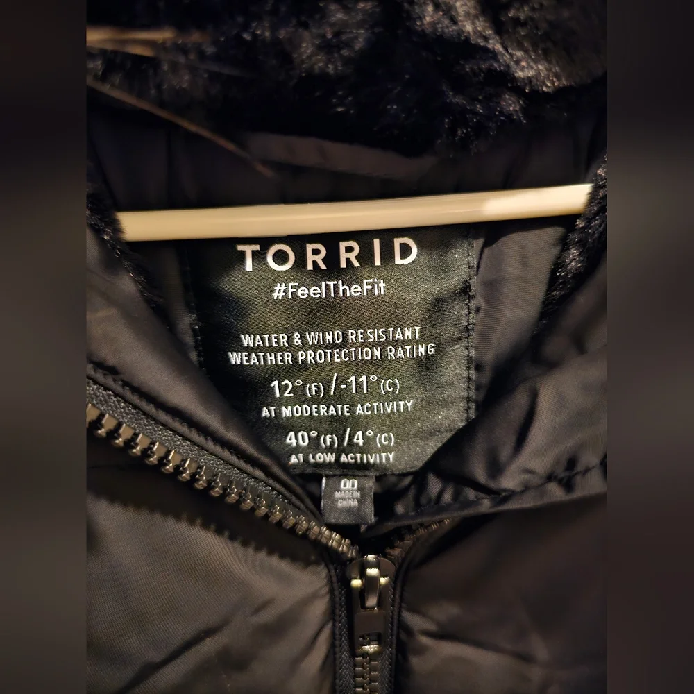 Torrid Nylon Fur Trim Fit And Flare Puffer Jacket Black Size 00 - Picture 6 of 6